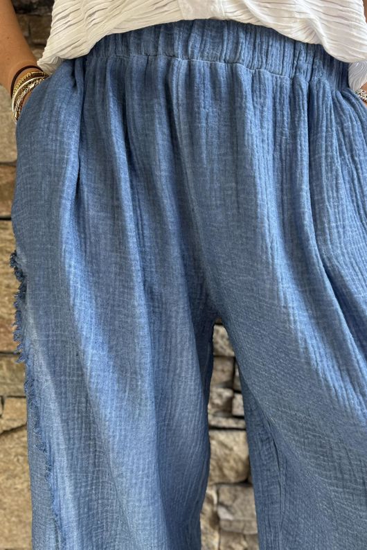 Rustic Nature Bubble Cotton Split Kick Pant Washed Denim